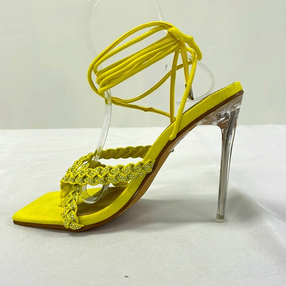 Yellow Lace Up Heels - Picture 2 of 3